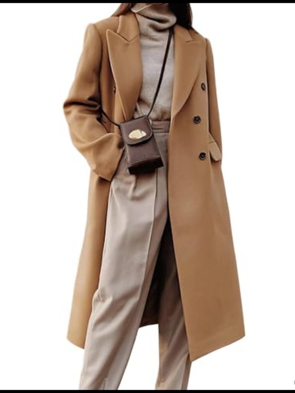 Womens Long Wool Blend Pea Coat Double Breasted Trench Overcoat